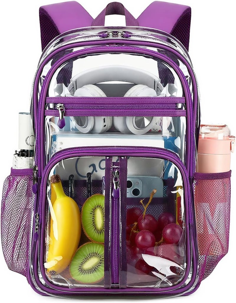 Cusangel TPU Purple Clear backpack for Girls women,16.5in Large See Through Heavy Duty Bookbag,Capacity Transparent Bag For Stadiums,School,Warehouses,Concert venues and other security checkpoints - Image 1